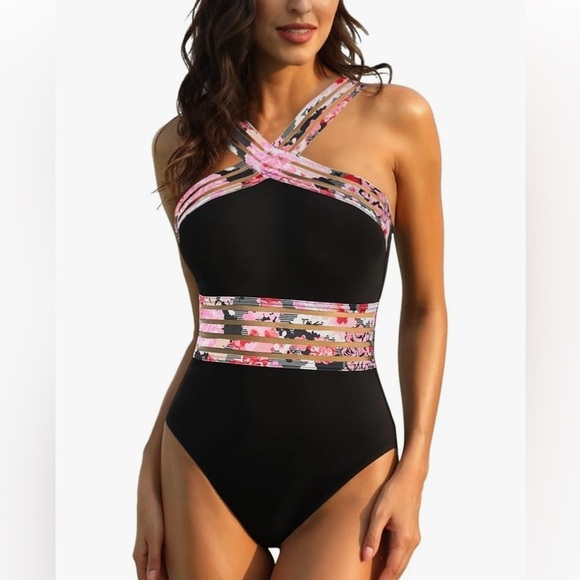 Hilor Other - Women’s Floral Black and Pink One Piece Swimsuit